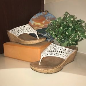 Skechers White and Tan Wedge Sandals
